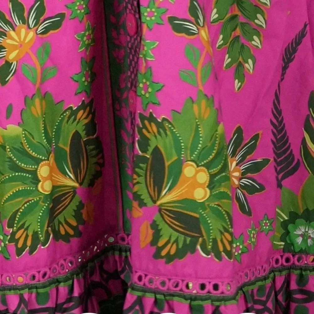 🌺 Farm Rio Ana Tapestry Sleeveless Dress, NWT, pink green bold summer midi dress - Picture 4 of 12